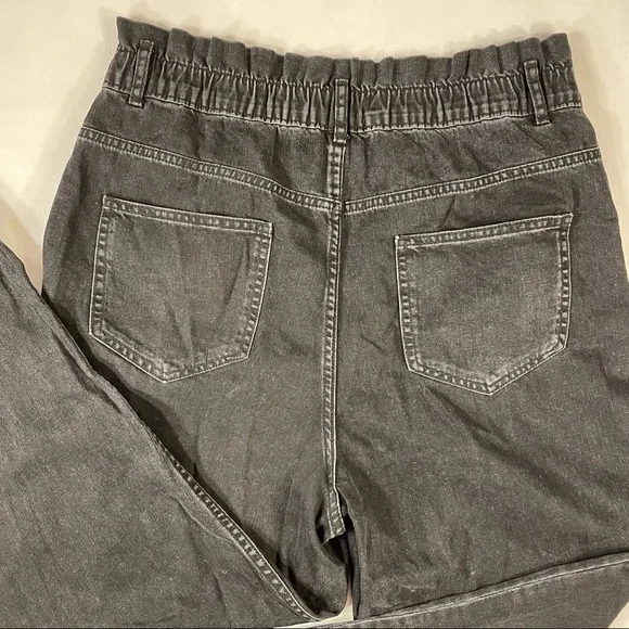 NWT Zara Black Elastic Paper Bag Waist Ultra High Rise 100% Cotton Jeans Size XL - Picture 10 of 16